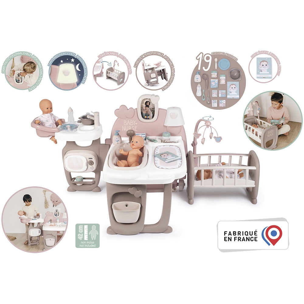 Centru de ingrijire pentru papusi Smoby Baby Nurse Doll`s Play Center maro cu 23 accesorii - 1 | YEO