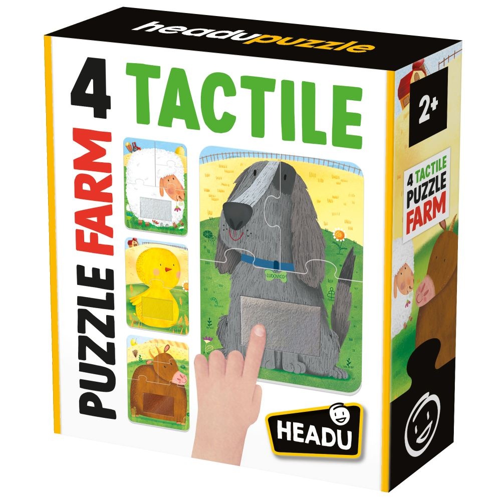 Headu - 4 Puzzleuri tactile animale de la ferma cu piese mari pentru copiii de peste 2 ani