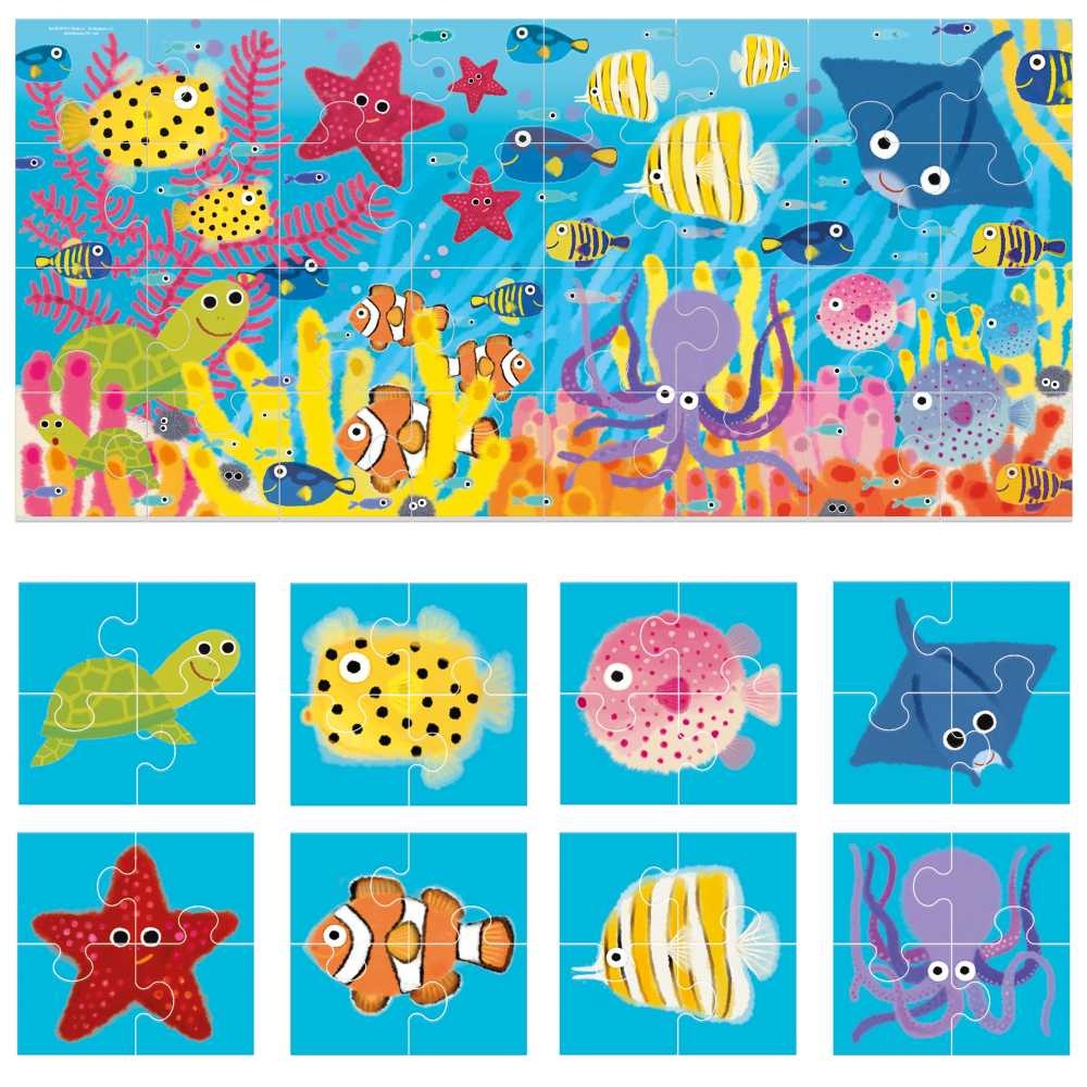 Headu - 8+1 Puzzle Animale Marine cu piese mari imprimate pe ambele fete - 1 | YEO