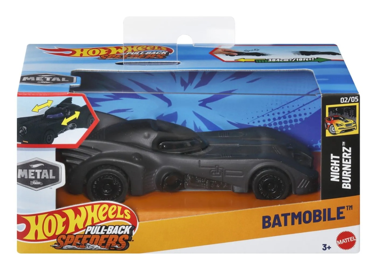 Hot Wheels Masinuta Metalica Cu Sistem Pull Back Batmobile Night Burnerz Scara 1:43