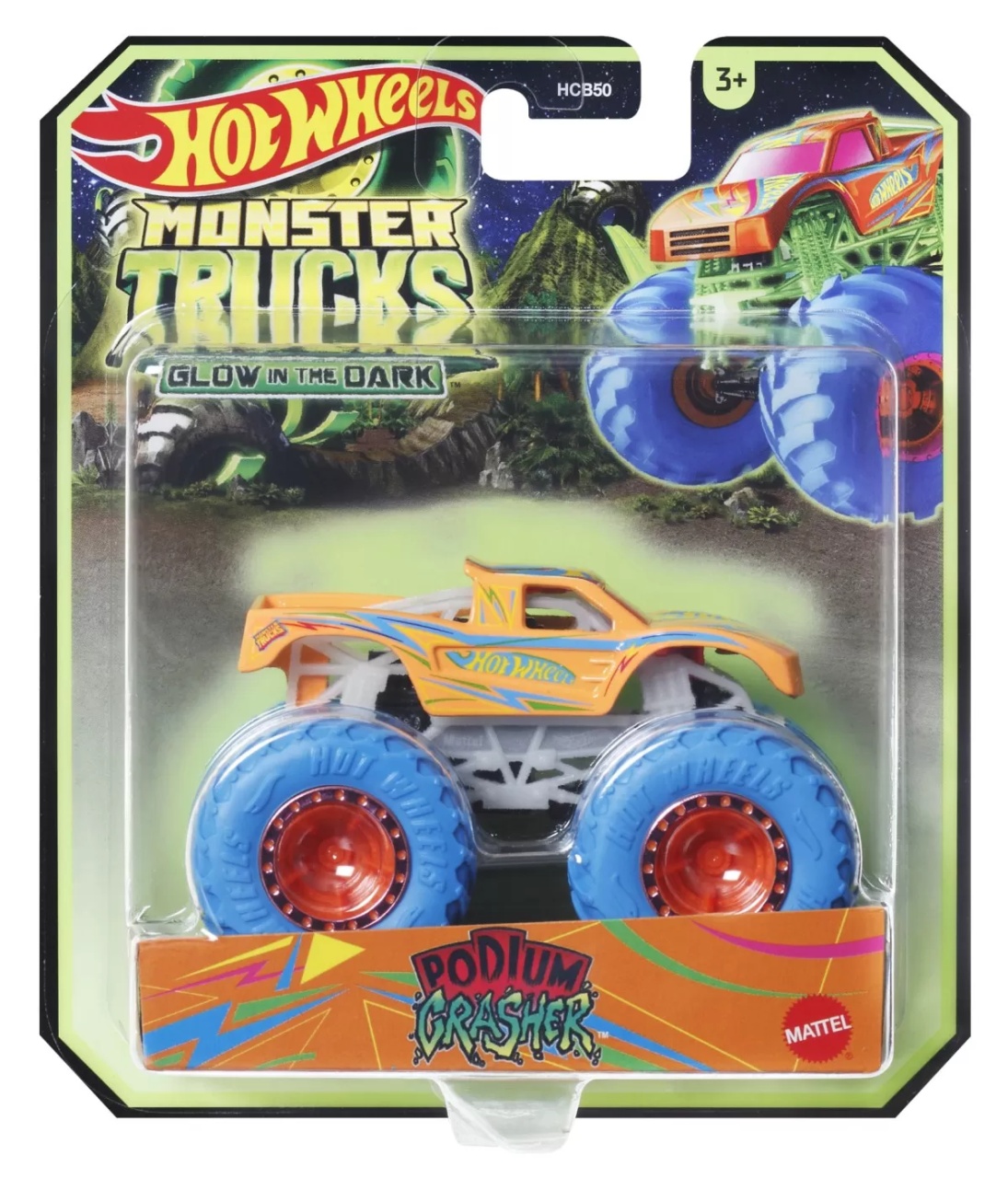 Hot Wheels Monster Truck Glow In The Dark Masinuta Podium Crasher Scara 1:64