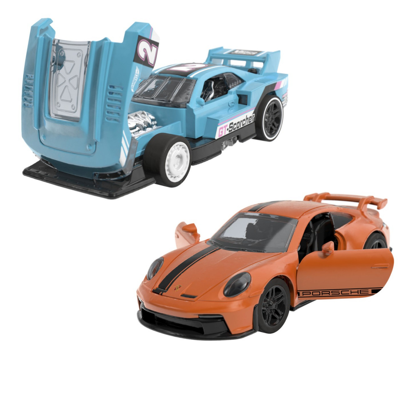 Hot Wheels Set 2 Masinute Metalice Pull Back Gt-Scorcher Si Porsche 911 Gt3 1:43 - 2 | YEO