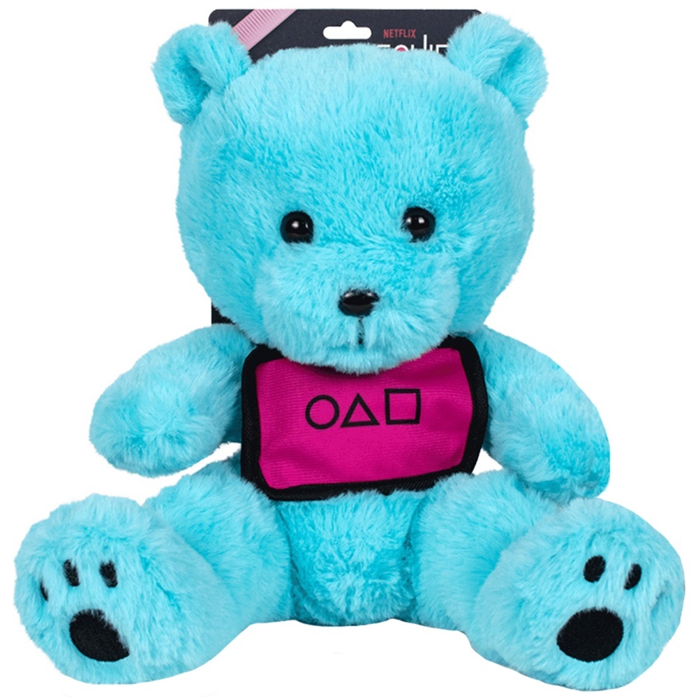 Jucarie din plus Blue teddy bear, Jocul Calamarului, 23 cm (asezat)