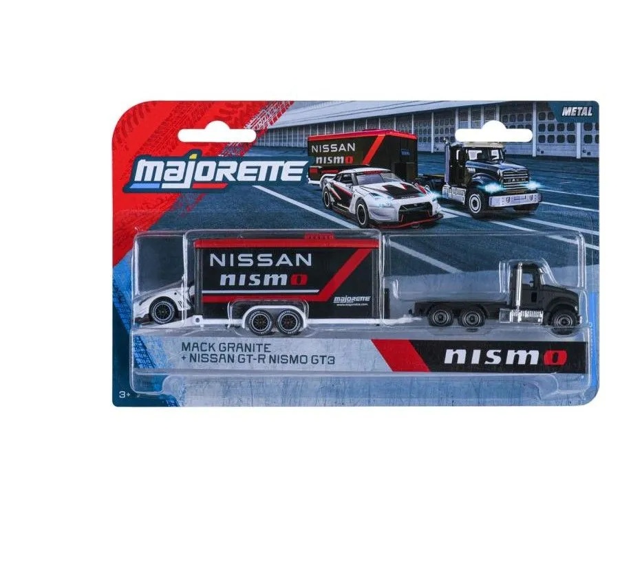 Majorette Transporter Set Remorca De Curse Deluxe Mack Granite Si Masinuta Nissan Gt R Nismo Gt 3