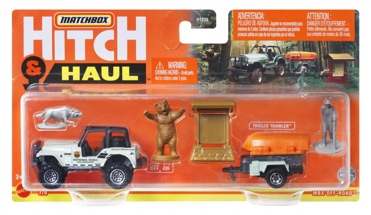 Matchbox Hitch&Haul Set 2 Vehicule Mbx Off Road 1988 Jeep 4X4 Trailer Trawler Scara 1:64
