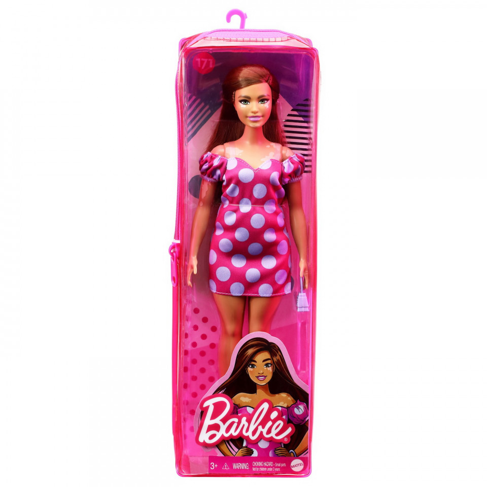 Papusa Barbie Fashionista Satena Cu Rochie Roz Cu Buline - 1 | YEO