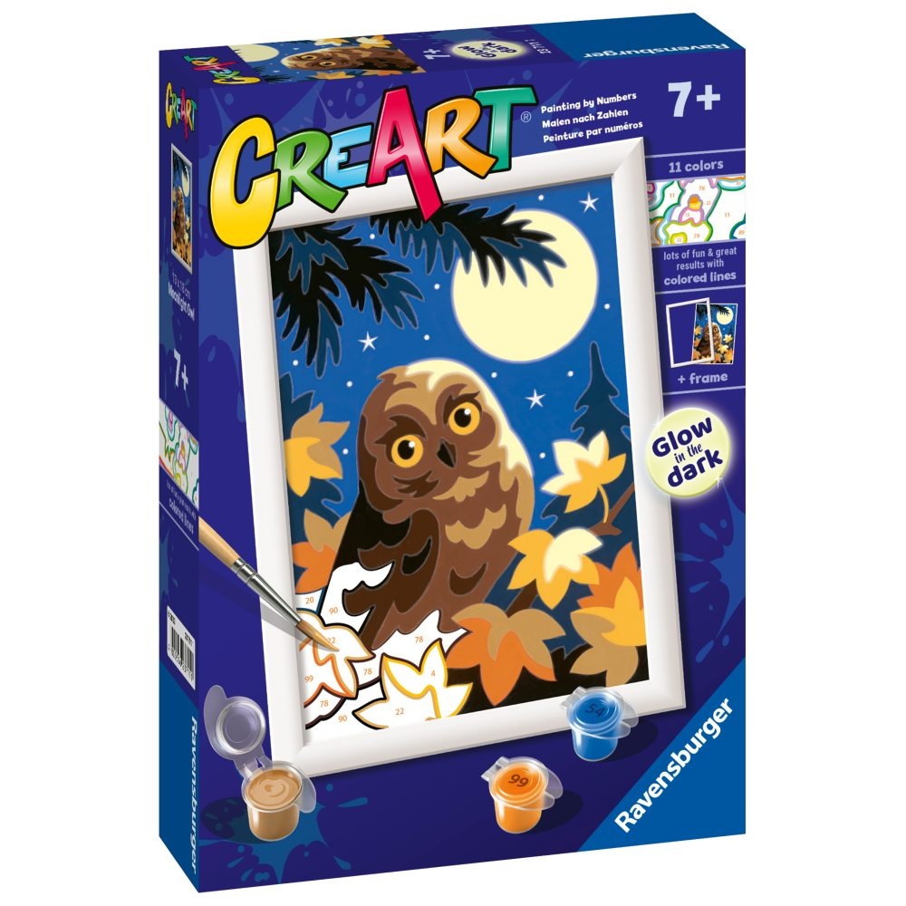 Ravensburger - CreArt pictura pe numere pentru copii bufnita care straluceste in intuneric - 1 | YEO