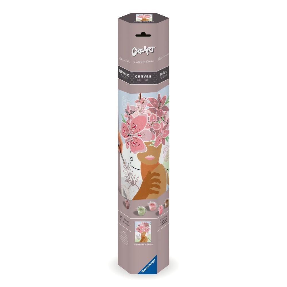 Ravensburger - Pictura pe numere Tablou Canvas femeie cu flori in cap - 3 | YEO