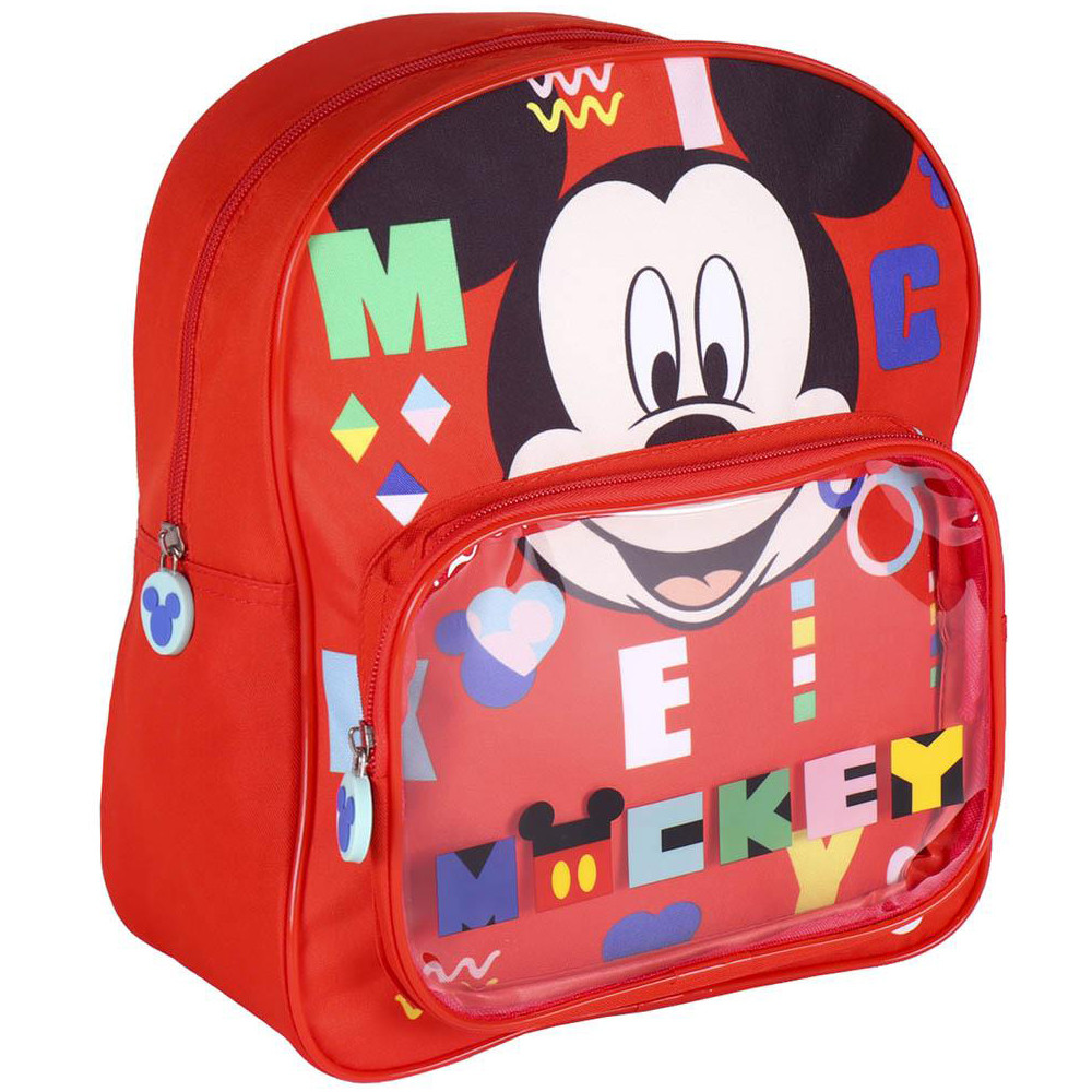 Rucsac Mickey Mouse cu buzunar transparent, 25x30x12 cm