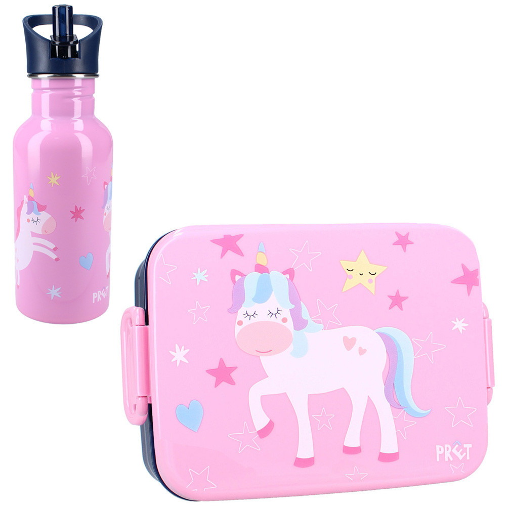 Set cutie alimente 16x13x5 cm si bidon inox 500 ml PrÃªt pink Unicorn - 1 | YEO