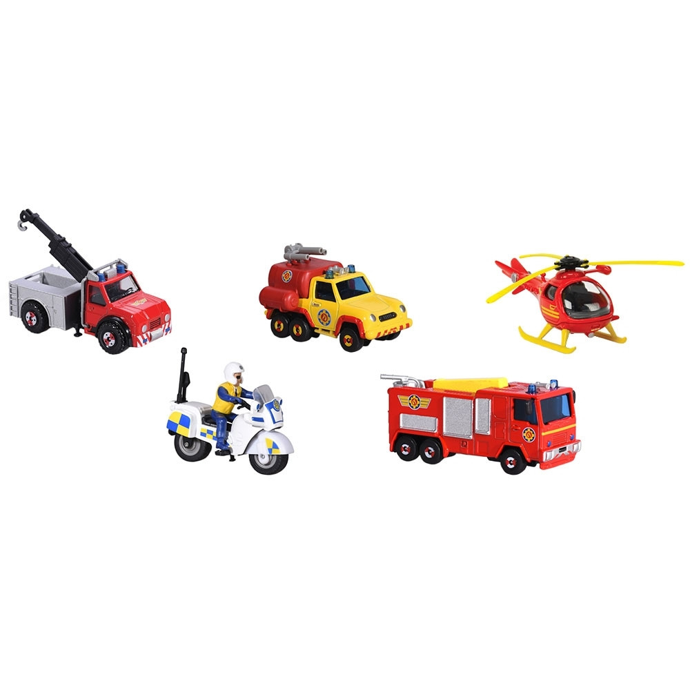 Set Jada Toys Fireman Sam 5 Pack cu 4 masinute,1 elicopter si 1 figurina