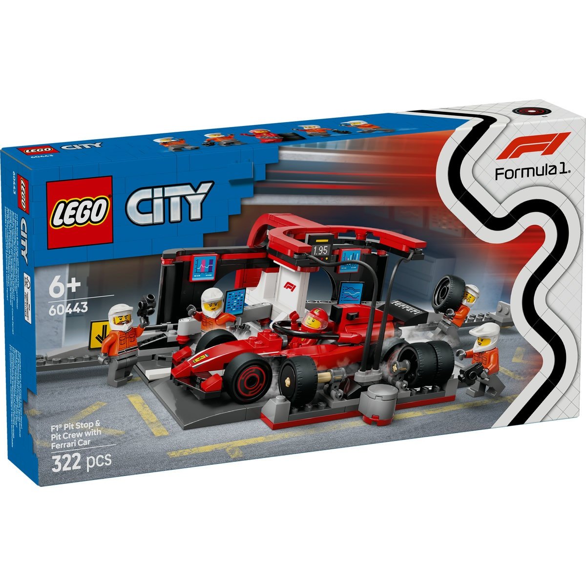 Set LEGO City - Boxa si mecanici F1 cu masina Ferrari (60443)