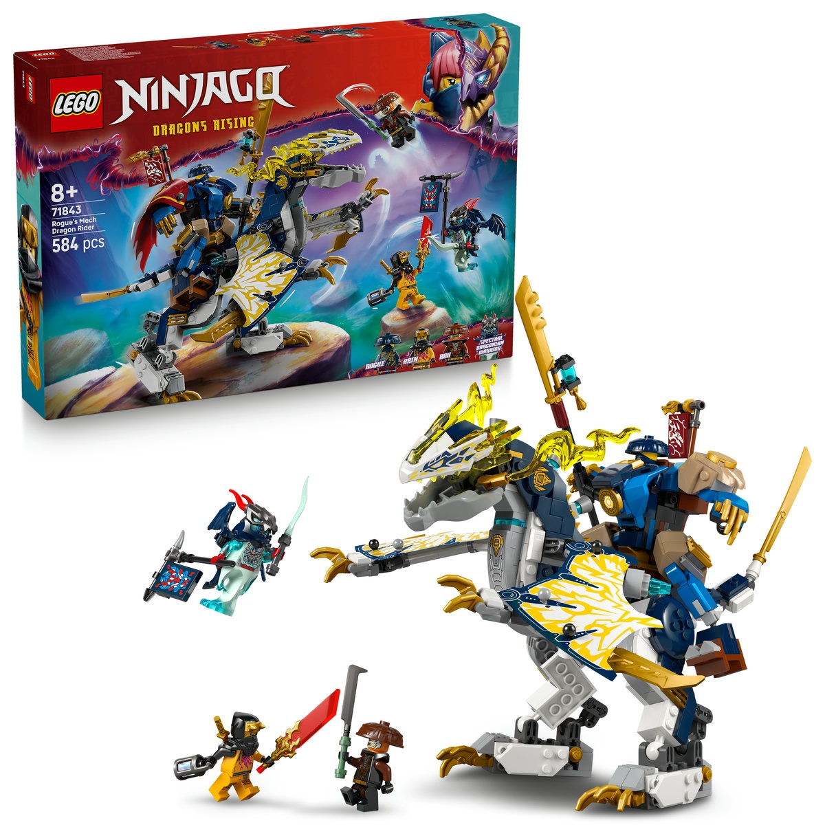 Set LEGO Ninjago - Robotul călăreț de dragon al lui Rogue (71843)