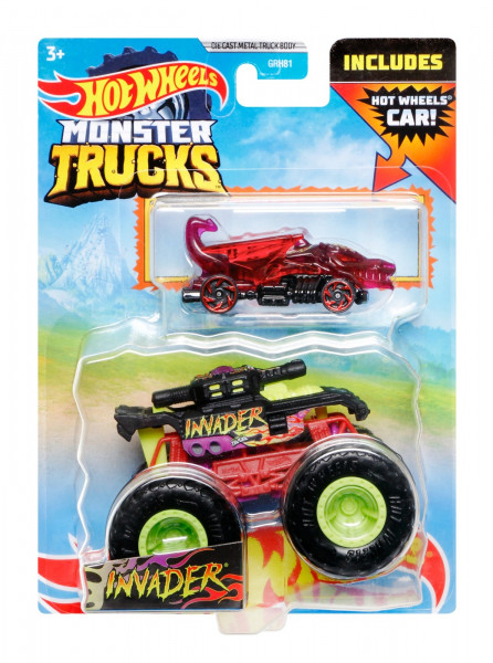 Hot Wheels Monster Truck Si Masinuta Metalica Invader