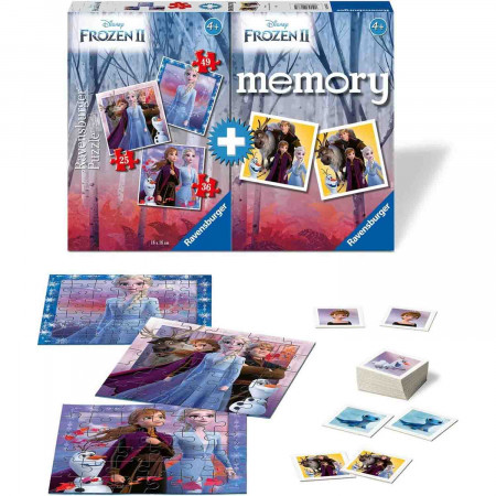 Puzzle + Joc Memory Frozen, 25/36/49 Piese