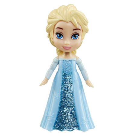 Mini papusa Disney Frozen, model Elsa cu rochita albastra, 8cm