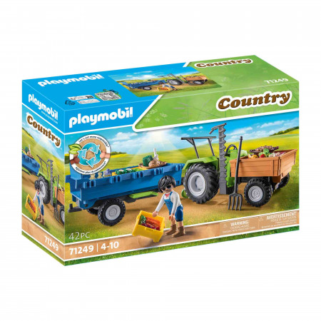 Playmobil - Tractor Cu Remorca Si Muncitor