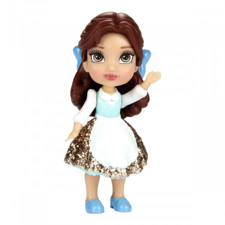 Mini papusa Belle rochita cu sclipici, Disney Princess, 8cm