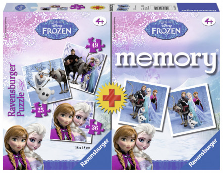 Puzzle + Joc Memory Frozen 3 Buc In Cutie 25/36/49 Piese