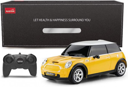Masina Cu Telecomanda Mini Cooper Galbena Cu Scara 1 La 24