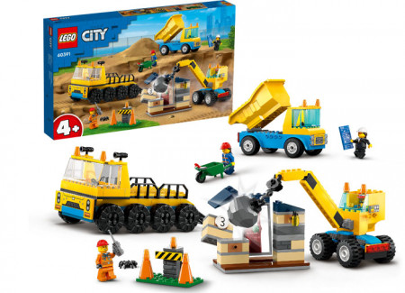 Set LEGO City - Camioane de constructie si macara cu bila pentru demolari (60391)