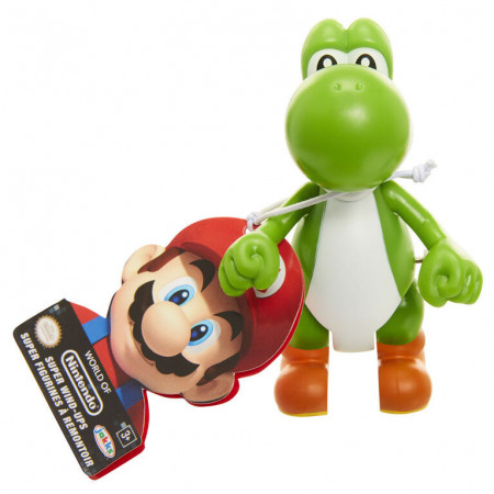 Figurina World of Mario Wind Up cu cheita - Model Yoshi verde, 6 cm