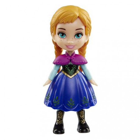 Mini papusa Disney Frozen, model Anna rochita albastra, 8cm