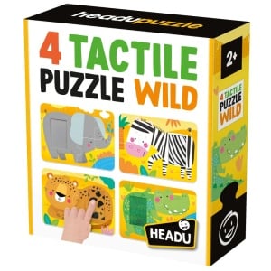 Headu - 4 Puzzleuri tactile animale din salbaticie cu piese mari pentru copiii de peste 2 ani - Img 1
