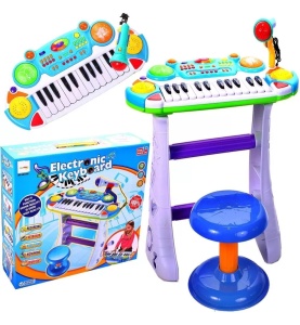 Instrument Muzical Pianina Electronica Malplay Cu Scaun Si Microfon 45 Cm Inaltime Albastru - Img 2