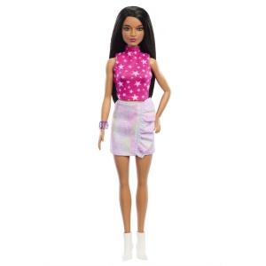 Papusa Barbie Fashionista Bruneta Cu Top Cu Stelute - Img 4