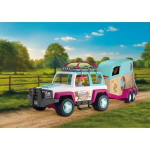 Playmobil - Jucarie de rol Masina cu remorca pentru transportat cai - Img 5