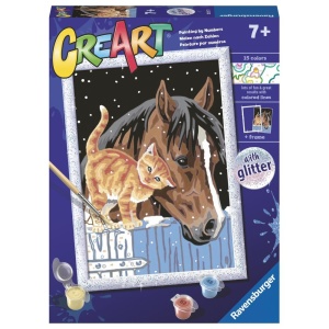 Ravensburger - CreArt pictura pe numere pentru copii cu sclipici pisicuta si cal