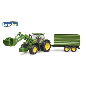 Bruder tractor John Deere 7R 350 cu incarcator frontal si remorca basculanta pe osie - Img 1