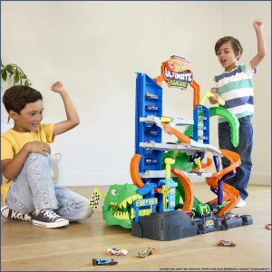 Hot Wheels City Set De Joaca Garaj T Rex Suprem Cu 2 Masinute Incluse - Img 3