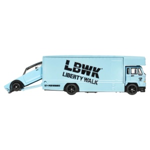 Hot Wheels Transportator Fleet Flyer Cu Masinuta Nissan Skyline 2000 Gt-R Lbwk Scara 1:64 - Img 3