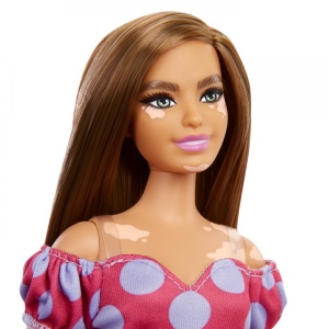 Papusa Barbie Fashionista Satena Cu Rochie Roz Cu Buline - Img 4