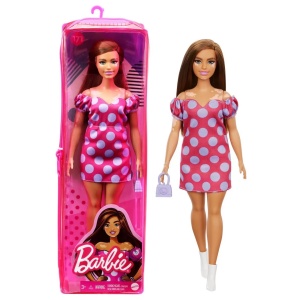 Papusa Barbie Fashionista Satena Cu Rochie Roz Cu Buline - Img 11