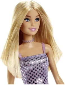 Papusa Barbie Tinute Stralucitoare Blonda Cu Rochita Mov - Img 2