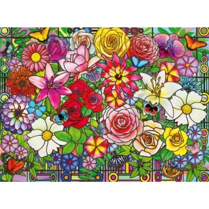 Ravensburger - Puzzle pentru varstnici fereastra flori cu sablon de imagine si suport din carton 100 piese mari XL - Img 3