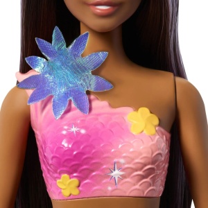 Barbie Papusa Sirena Floarea Magica Cu Par Brunet Si Coada Roz - Img 4
