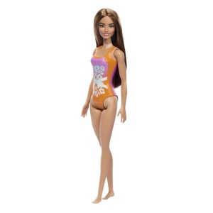 Papusa Barbie Bruneta Cu Costum De Baie Inflorat - Img 3