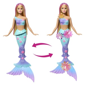 Barbie Papusa Sirena Floare Magica Cu Par Blond Si Coada Albastra - Img 4
