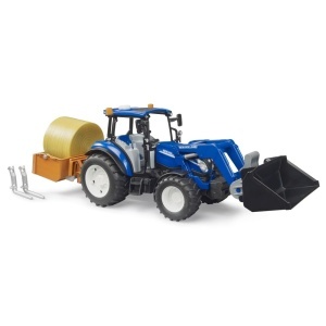 Bruder - Tractor New Holland T5.120 cu incarcator frontal detasabil lada pentru basculat baloti si furci - Img 3