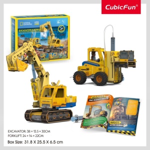 Cubic Fun - Joc Educativ STEM National Geographic puzzle 3D Excavator si Stivuitor - Img 2