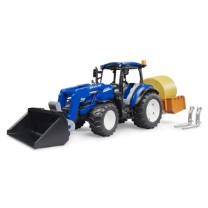 Bruder - Tractor New Holland T5.120 cu incarcator frontal detasabil lada pentru basculat baloti si furci - Img 4