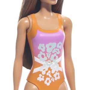 Papusa Barbie Bruneta Cu Costum De Baie Inflorat - Img 5