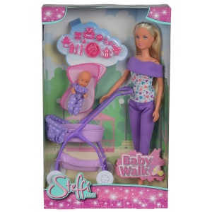 Papusa Simba Steffi Love Baby Walk 29 cm mov cu carucior si accesorii - Img 3
