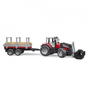 Bruder - Tractor Massey Ferguson 7480 Cu Incarcator Frontal Si Remorca Pentru Lemne - Img 7