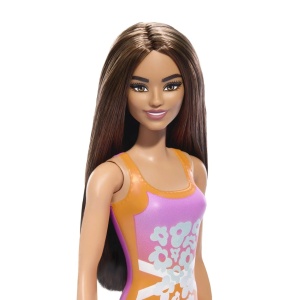 Papusa Barbie Bruneta Cu Costum De Baie Inflorat - Img 4