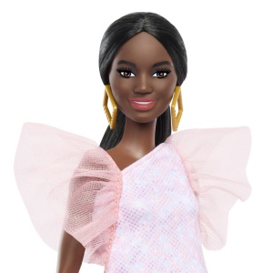 Papusa Barbie Fashionista Afro-Americana Cu Rochie Peach - Img 3